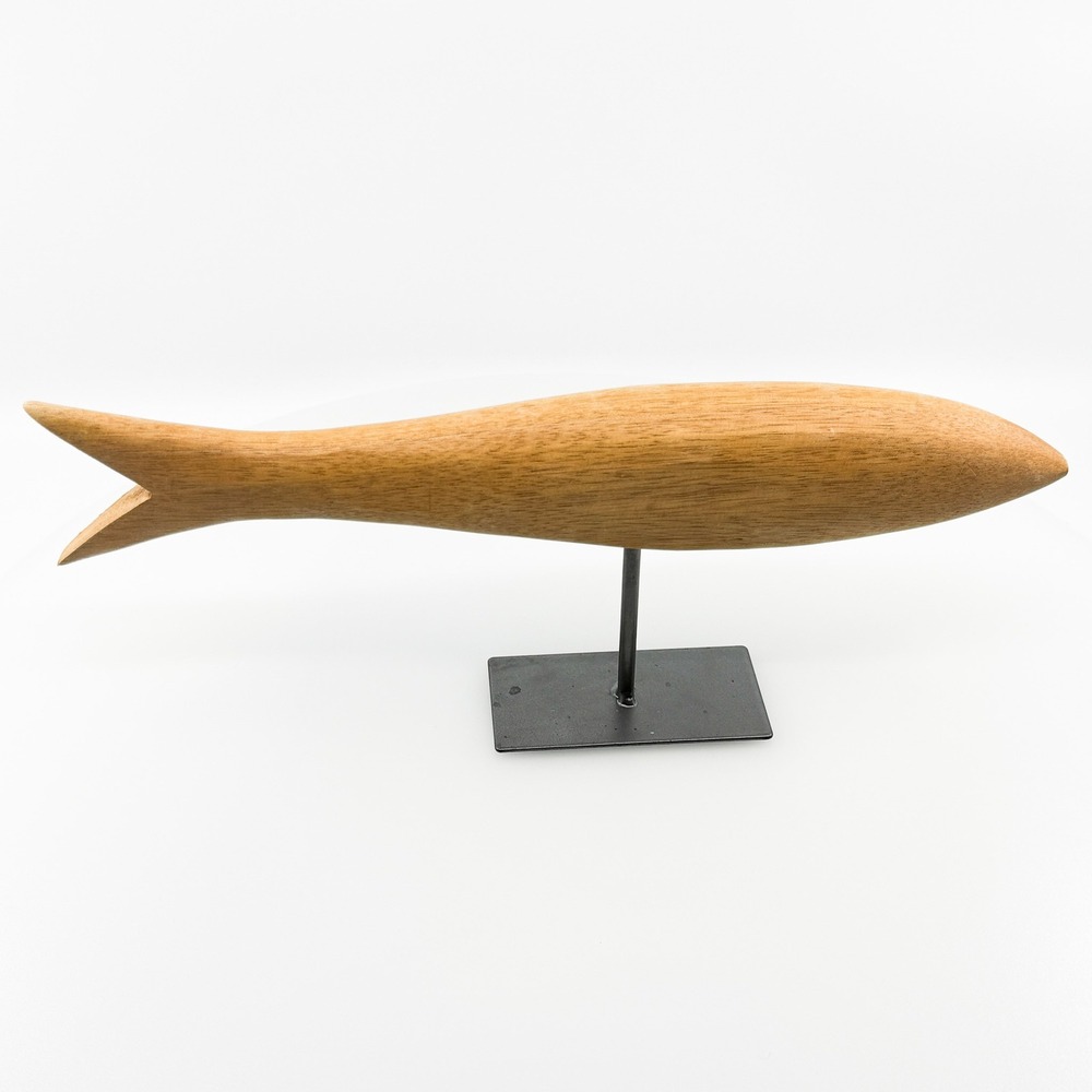 Nielsen Bainbridge Wood Fish On Stand Rustic Coastal Nautical Tabletop Decor